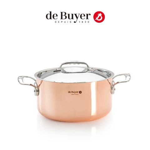 de Buyer 畢耶 法國『Prima Matera銅鍋系列』不鏽鋼雙耳湯鍋20cm-附不鏽鋼鍋蓋