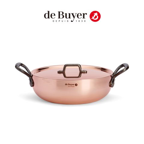 de Buyer 畢耶 法國『Prima Matera銅鍋系列』鑄鐵雙耳弧底炒鍋28cm-附銅鍋蓋
