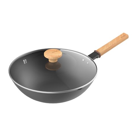 【Taste Plus】悅味元鐵 窒化鐵 無塗層 中式中華炒鍋 輕量化鐵鍋 30cm IH全對應(贈玻璃鍋蓋)