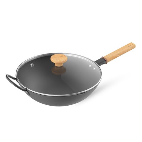 【Taste Plus】悅味元鐵 窒化鐵 無塗層 中式中華炒鍋 輕量化鐵鍋 34cm IH全對應(贈玻璃鍋蓋)