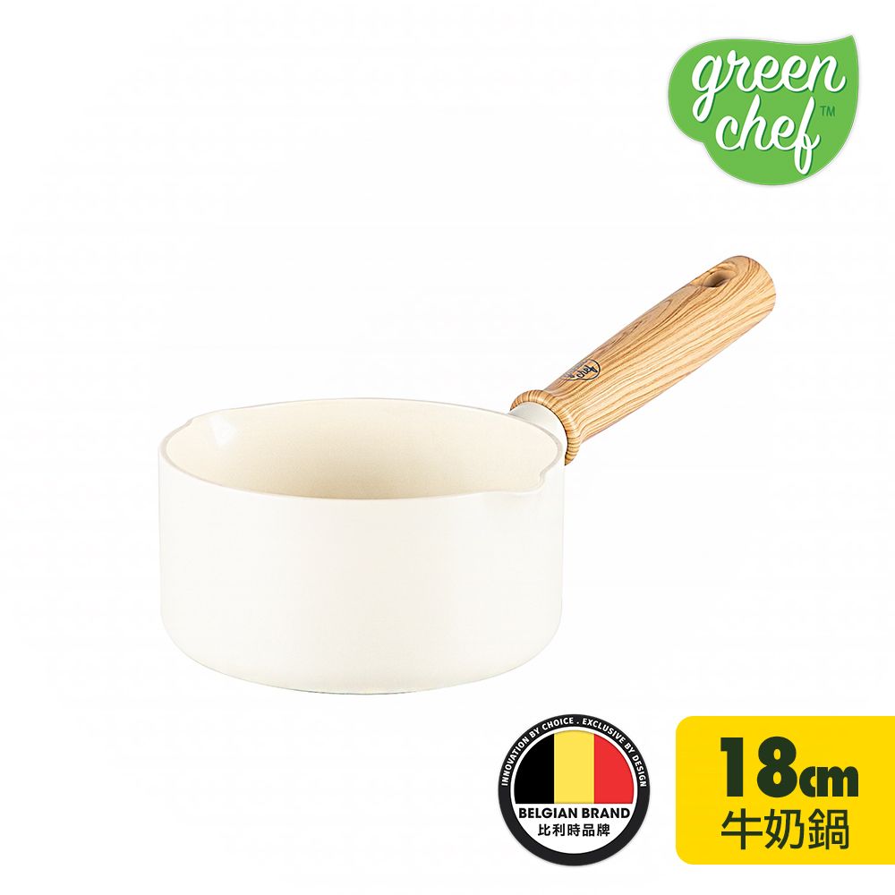 GreenPan GreenChef 鑽石陶瓷塗層不沾單柄湯鍋 東京木紋系列 18cm (奶油白)