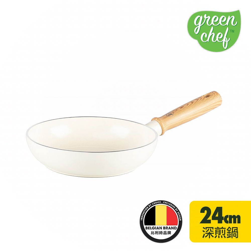 GreenPan GreenChef 鑽石陶瓷塗層不沾平底鍋 東京木紋系列 24cm (奶油白)