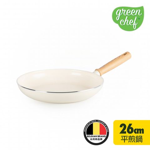 GreenPan GreenChef 鑽石陶瓷塗層不沾平底鍋 東京木紋系列 26cm (奶油白)(不挑爐具,IH爐適用)