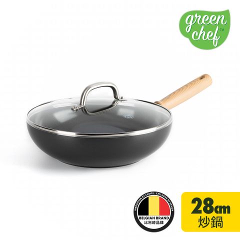 【GreenChef】東京木紋系列28cm不沾鍋炒鍋(鋯石黑)(加蓋)