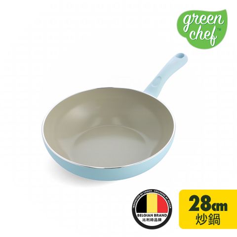 【GreenChef】Sandstone系列28cm不沾鍋炒鍋(粉彩藍)