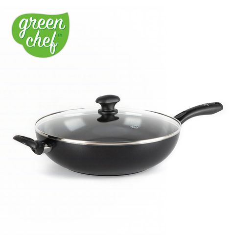 【GreenChef】鑽石系列32cm不沾鍋炒鍋(加蓋)(不挑爐具,IH爐適用)