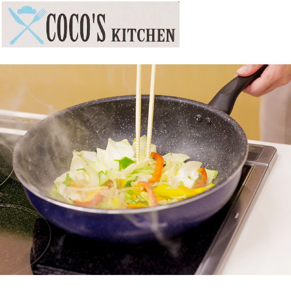  【日本Cocos Kitchen】大理石極輕量不沾深炒鍋28cm + 平底煎鍋20cm 超值2件組 IH爐可用 萬用鍋 鍋具組 不挑爐具 免開鍋