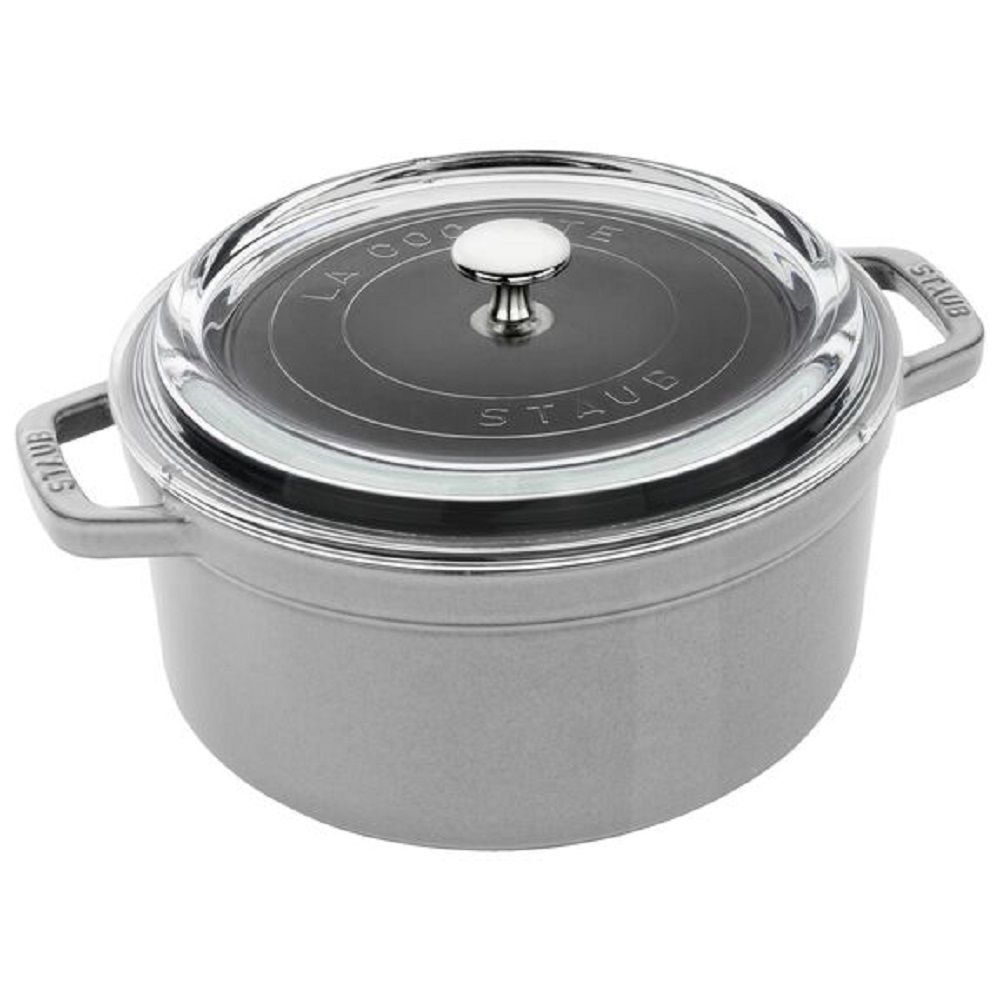 Staub 【法國】琺瑯鑄鐵鍋(玻璃蓋)-灰色24CM