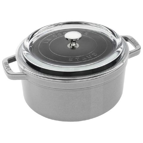 【法國Staub】琺瑯鑄鐵鍋(玻璃蓋)-灰色24CM