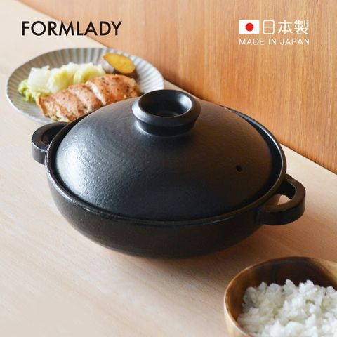 萬古燒 【日本FORMLADY】日製淺型雙耳燉煮土鍋-1.5L