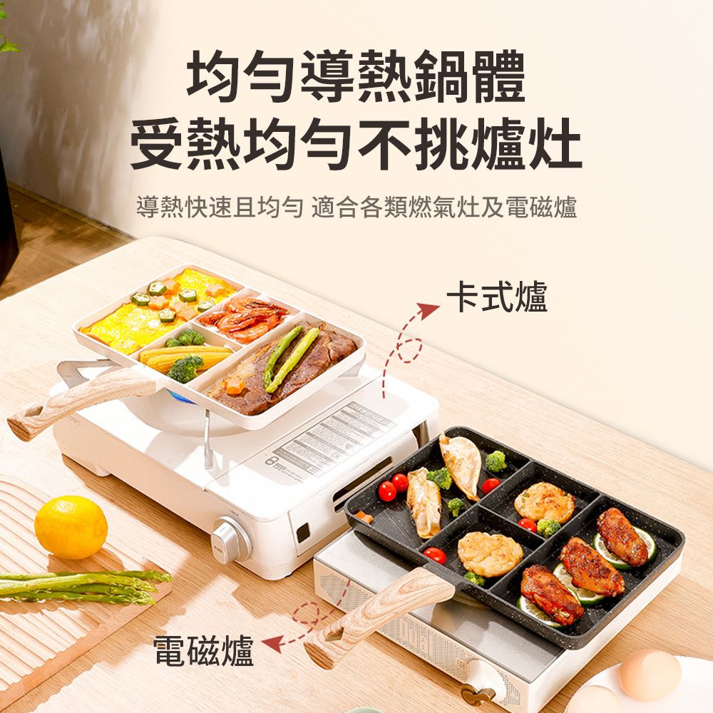 SUNORO 家用多功能麥飯石四孔早餐鍋 四合一平底鍋 煎蛋鍋 不粘鍋 牛排煎鍋 漢堡鍋