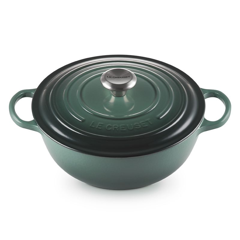 LE CREUSET -典藏琺瑯鑄鐵鍋媽咪鐵鍋 26cm (綠光森林-鋼頭-內鍋黑)