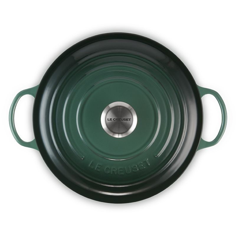 LE CREUSET -典藏琺瑯鑄鐵鍋媽咪鐵鍋 26cm (綠光森林-鋼頭-內鍋黑)