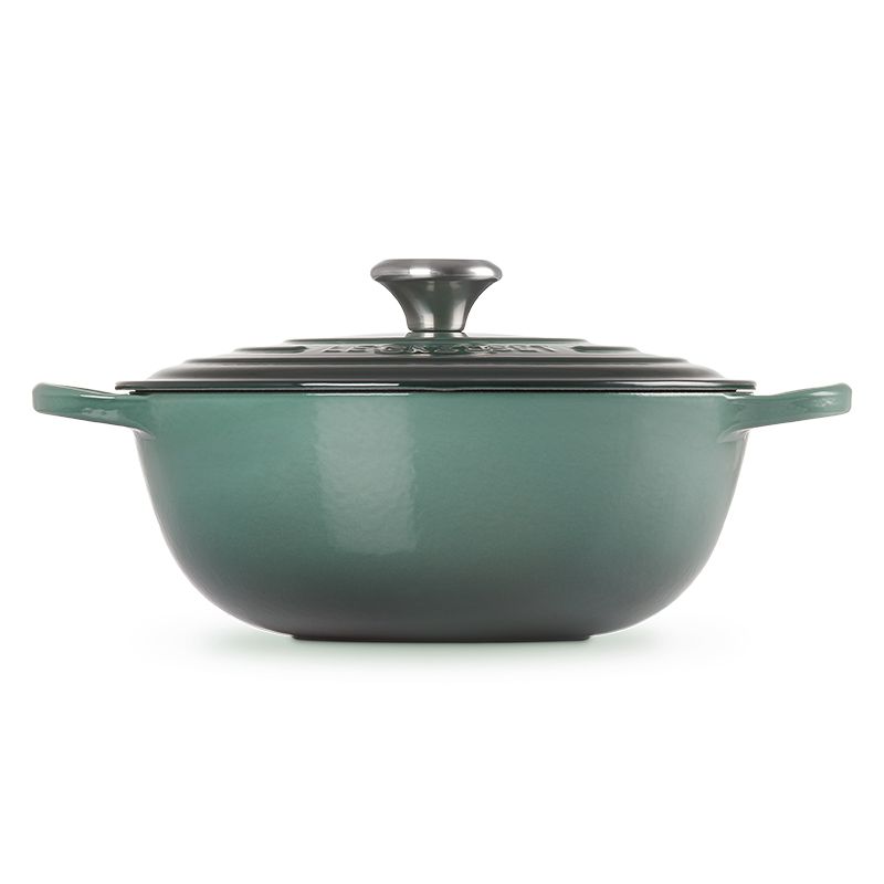 LE CREUSET -典藏琺瑯鑄鐵鍋媽咪鐵鍋 26cm (綠光森林-鋼頭-內鍋黑)