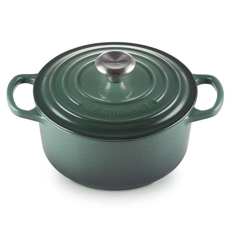 LE CREUSET -典藏琺瑯鑄鐵鍋圓鍋 18cm (綠光森林-鋼頭-內鍋白)