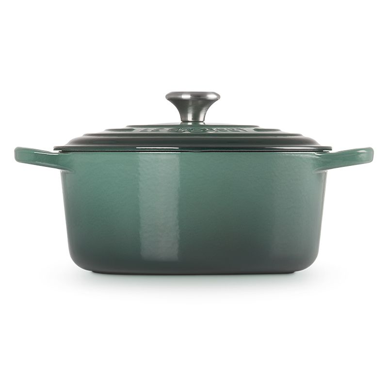 LE CREUSET -典藏琺瑯鑄鐵鍋圓鍋22cm (綠光森林-鋼頭-內鍋白)