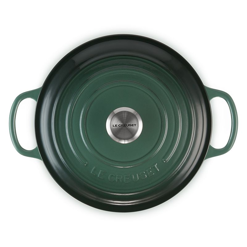 LE CREUSET -典藏琺瑯鑄鐵鍋圓鍋22cm (綠光森林-鋼頭-內鍋白)