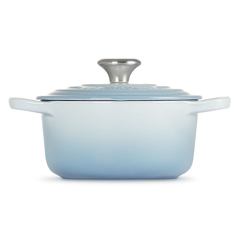 LE CREUSET -典藏琺瑯鑄鐵鍋圓鍋 16cm (海岸藍-鋼頭-內鍋白)