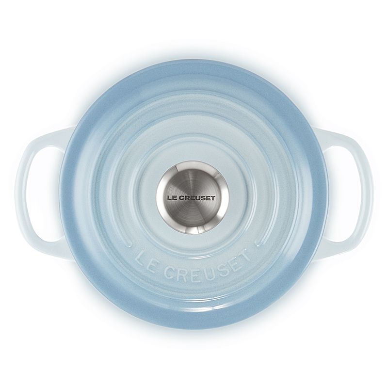 LE CREUSET -典藏琺瑯鑄鐵鍋圓鍋 16cm (海岸藍-鋼頭-內鍋白)