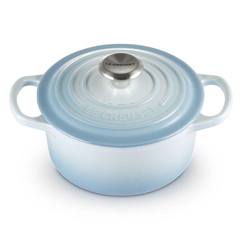 LE CREUSET -典藏琺瑯鑄鐵鍋圓鍋 16cm (海岸藍-鋼頭-內鍋白)