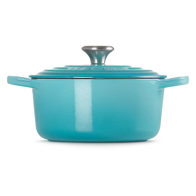 LE CREUSET -典藏琺瑯鑄鐵鍋圓鍋 18cm (加勒比海藍-鋼頭-內鍋白)