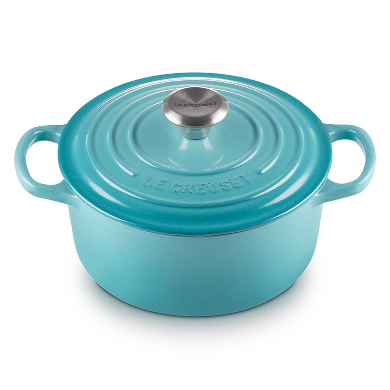 LE CREUSET -典藏琺瑯鑄鐵鍋圓鍋 18cm (加勒比海藍-鋼頭-內鍋白)