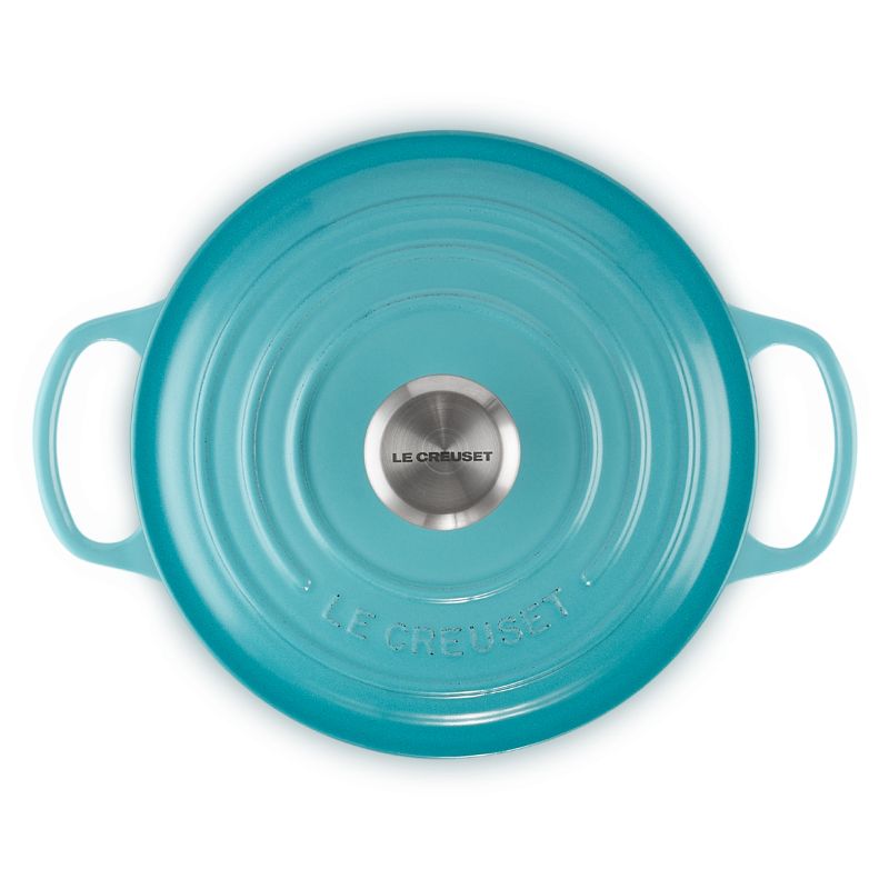 LE CREUSET -典藏琺瑯鑄鐵鍋圓鍋 18cm (加勒比海藍-鋼頭-內鍋白)