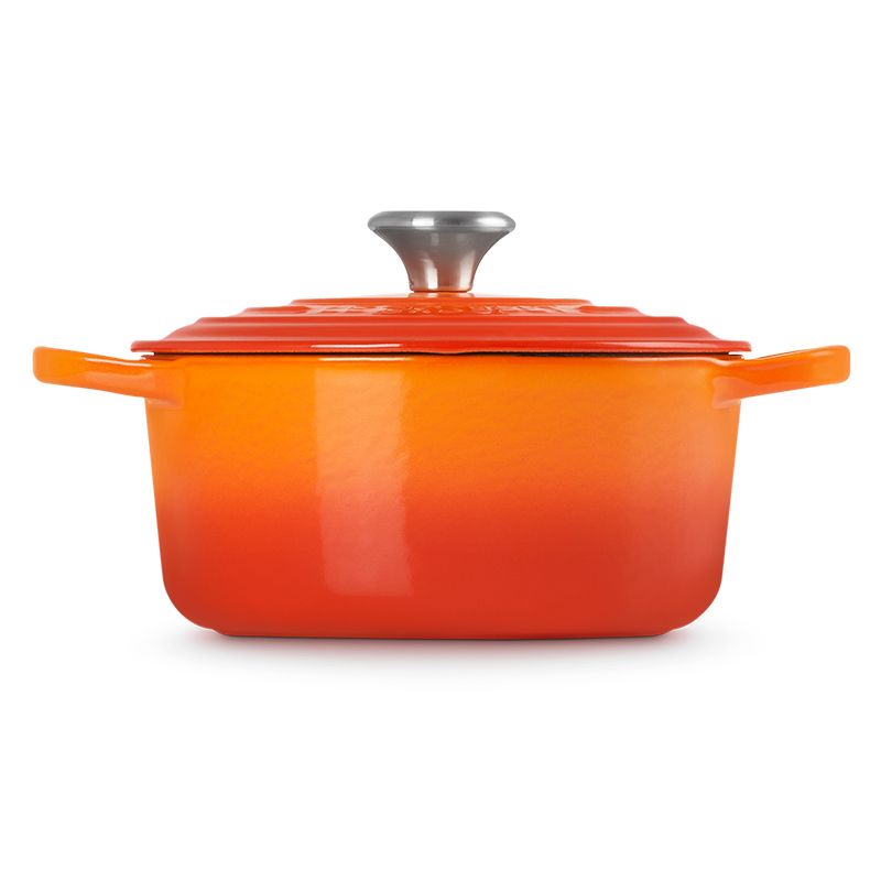 LE CREUSET -典藏琺瑯鑄鐵鍋圓鍋 18cm (火焰橘-鋼頭-內鍋白)