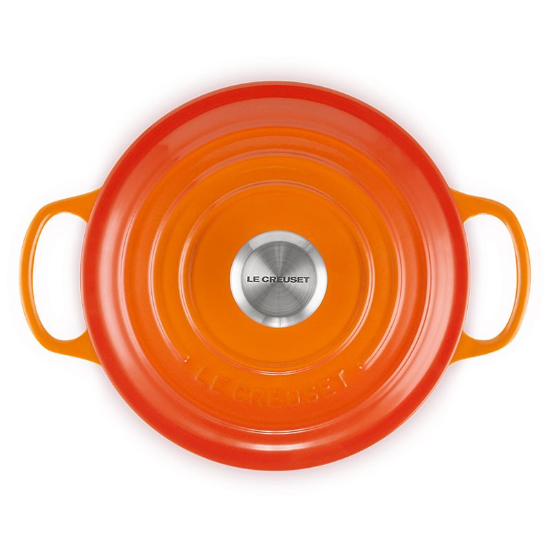 LE CREUSET -典藏琺瑯鑄鐵鍋圓鍋 18cm (火焰橘-鋼頭-內鍋白)