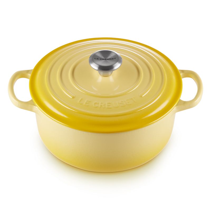 LE CREUSET -典藏琺瑯鑄鐵鍋圓鍋 20cm(閃亮黃-鋼頭-內鍋白)