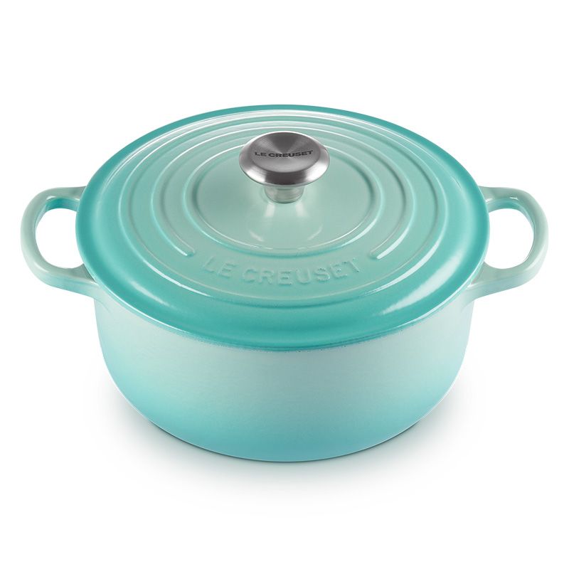 LE CREUSET -典藏琺瑯鑄鐵鍋圓鍋 18cm (薄荷綠-鋼頭-內鍋白)