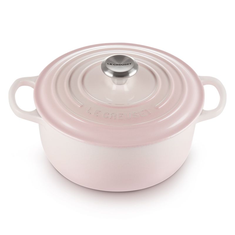 LE CREUSET -典藏琺瑯鑄鐵鍋圓鍋 20cm (貝殼粉-鋼頭-內鍋白)