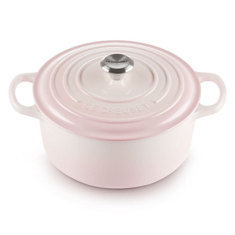 LE CREUSET -典藏琺瑯鑄鐵鍋圓鍋 22cm (貝殼粉-鋼頭-內鍋白)