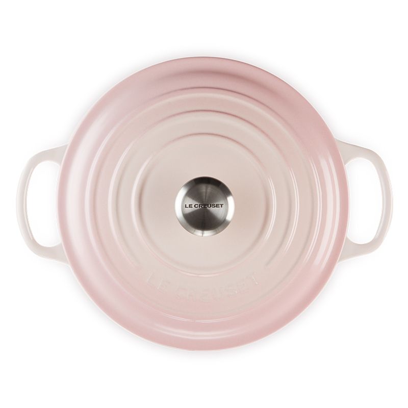 LE CREUSET -典藏琺瑯鑄鐵鍋圓鍋 22cm (貝殼粉-鋼頭-內鍋白)