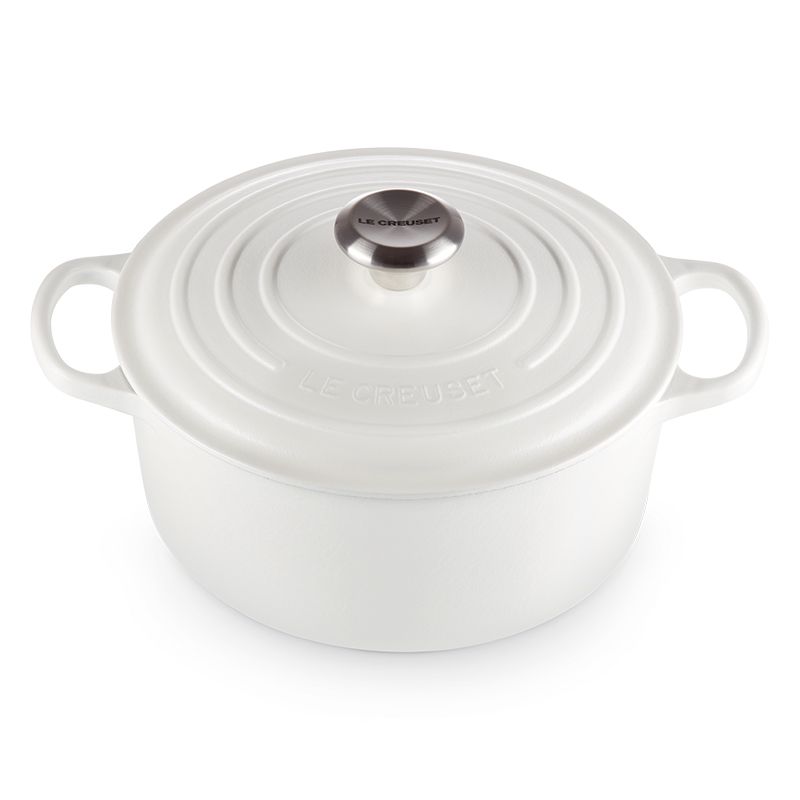 LE CREUSET -典藏琺瑯鑄鐵鍋圓鍋 24cm (棉花白-鋼頭-內鍋白)