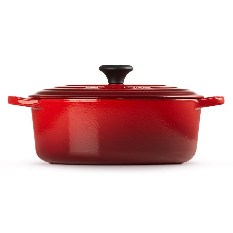 LE CREUSET-典藏琺瑯鑄鐵鍋橢圓鍋27cm (櫻桃紅-電木頭-內鍋白