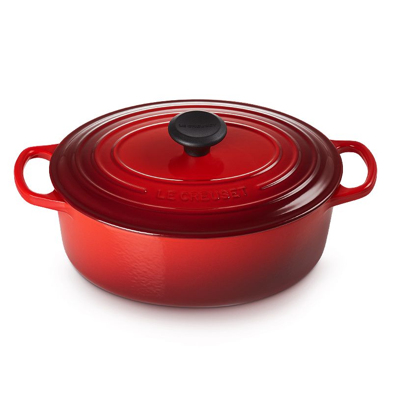 LE CREUSET-典藏琺瑯鑄鐵鍋橢圓鍋27cm (櫻桃紅-電木頭-內鍋白