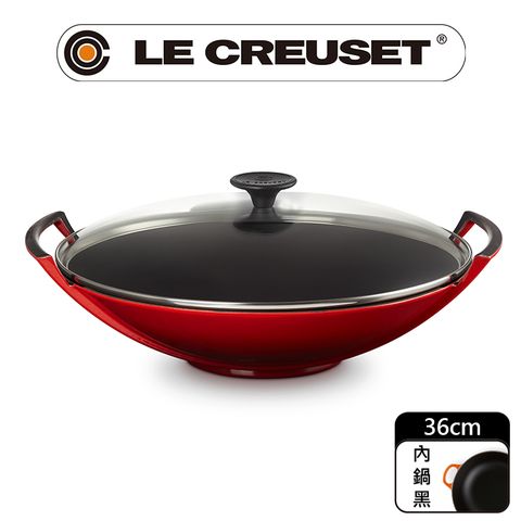 LE CREUSET -琺瑯鑄鐵鍋中式炒鍋36cm (櫻桃紅-電木頭-內鍋黑)