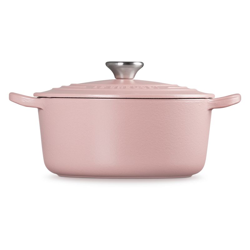 LE CREUSET -琺瑯鑄鐵鍋圓鍋 22cm (甜心粉-鋼頭-內鍋白)