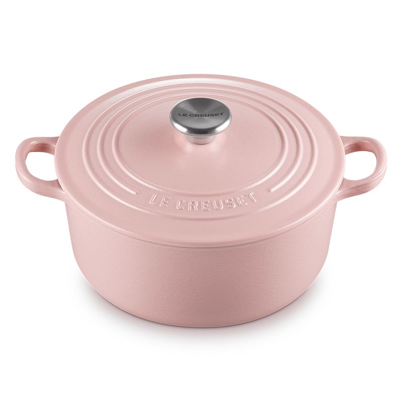 LE CREUSET -琺瑯鑄鐵鍋圓鍋 22cm (甜心粉-鋼頭-內鍋白)