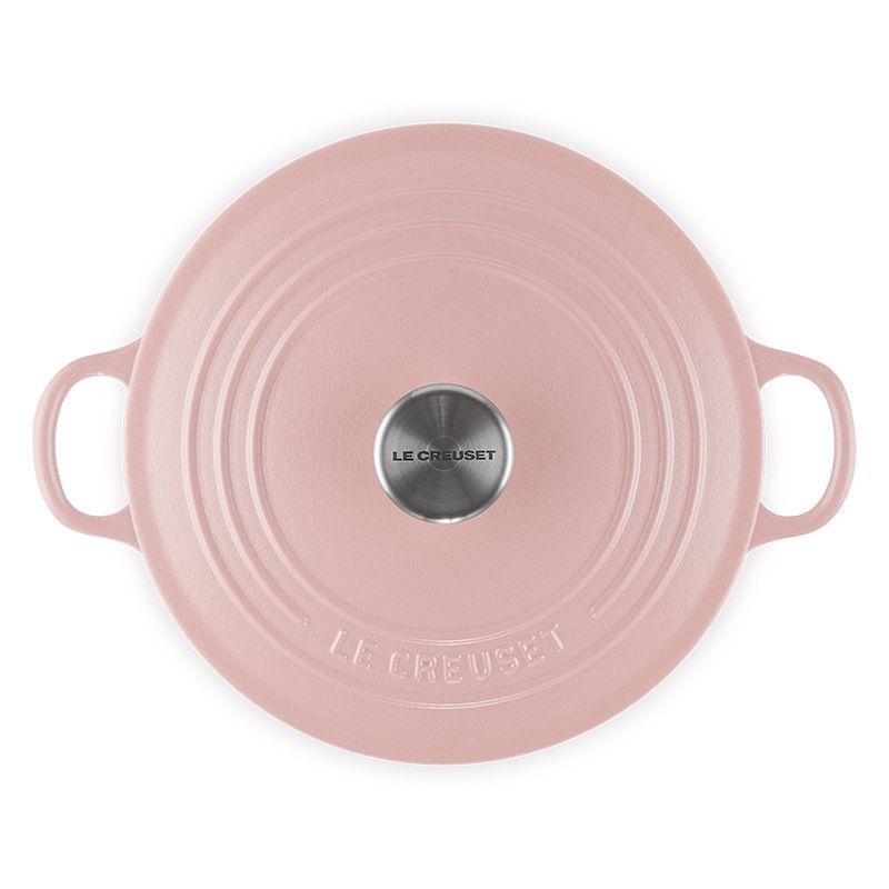 LE CREUSET -琺瑯鑄鐵鍋圓鍋 22cm (甜心粉-鋼頭-內鍋白)