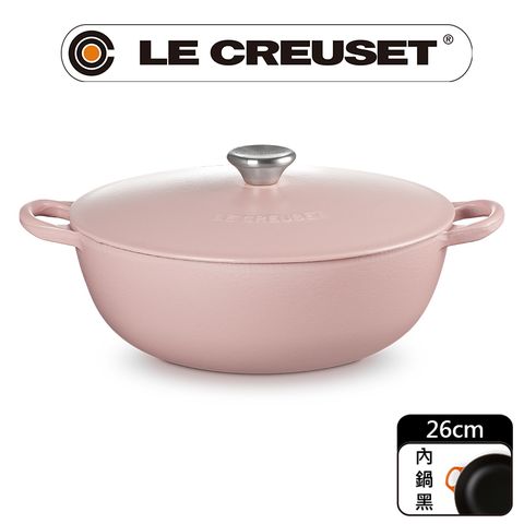LE CREUSET-琺瑯鑄鐵鍋媽咪鍋 26cm (甜心粉-鋼頭-內鍋黑)
