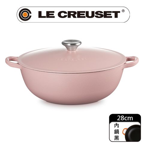 LE CREUSET-琺瑯鑄鐵鍋媽咪鍋 28cm (甜心粉-鋼頭-內鍋黑)