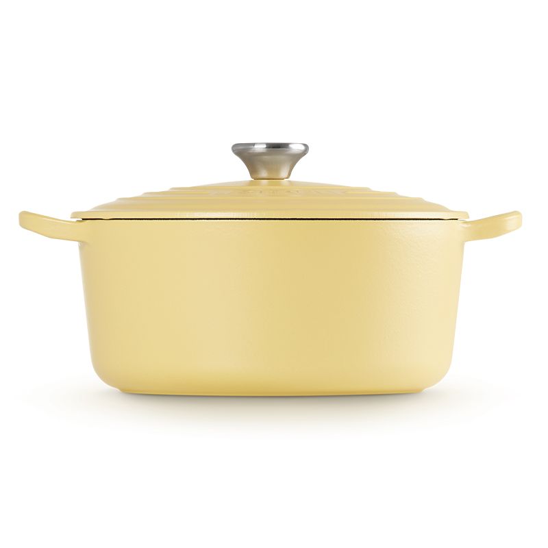 LE CREUSET -琺瑯鑄鐵鍋圓鍋 24cm (含羞草黃-鋼頭-內鍋白)