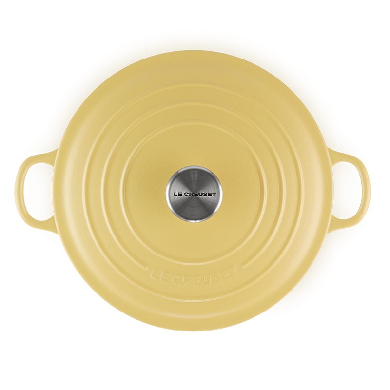 LE CREUSET -琺瑯鑄鐵鍋圓鍋 24cm (含羞草黃-鋼頭-內鍋白)