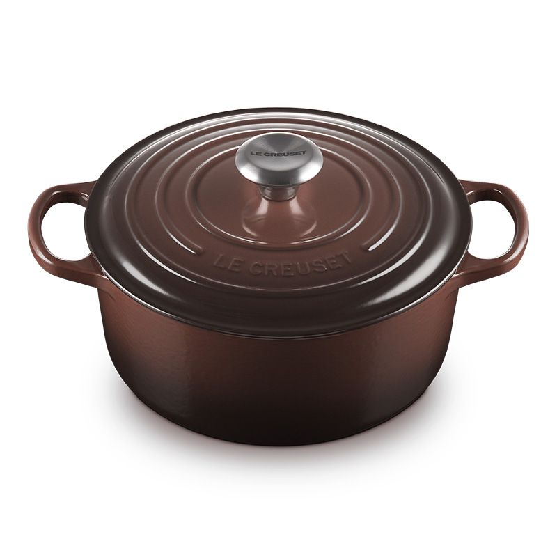 LE CREUSET -典藏琺瑯鑄鐵鍋圓鍋 24cm (巧克力棕-鋼頭-內鍋白)