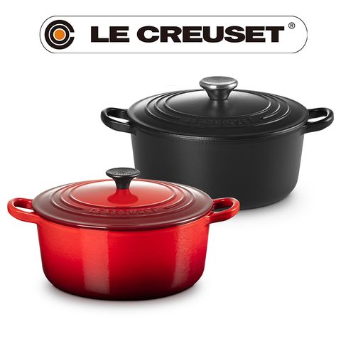 LE CREUSET-琺瑯鑄鐵鍋圓鍋22cm (黑/櫻桃紅)