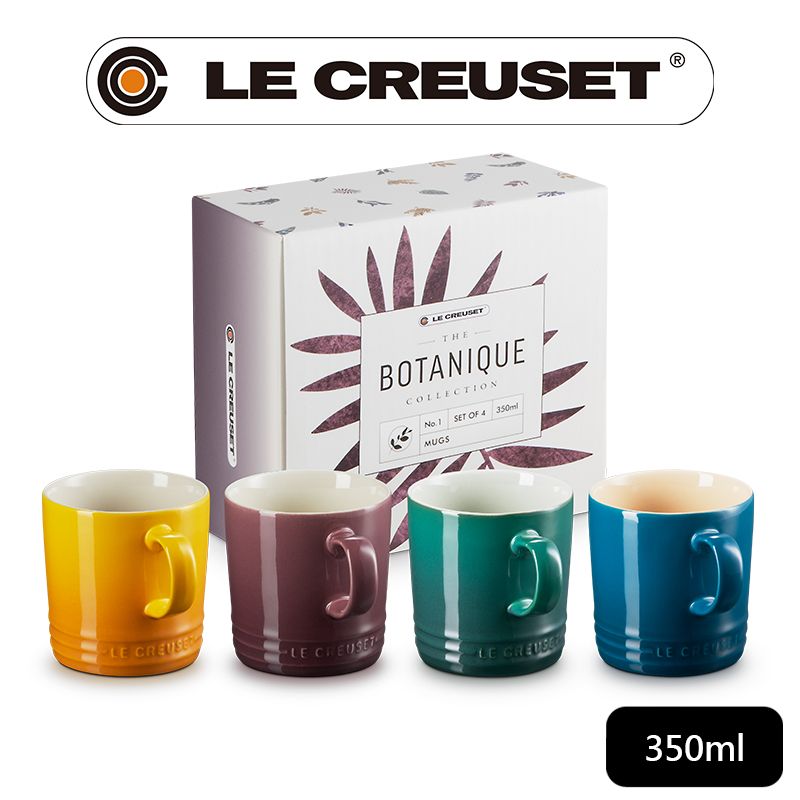 LE CREUSET -綠境花園系列-瓷器英式馬克杯組350ml-4入組 (湖水藍/綠光森林/無花果/杏桃黃)