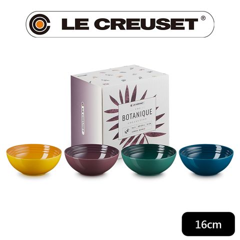 LE CREUSET -綠境花園系列-瓷器早餐穀片碗16cm - 4入組 (湖水藍/綠光森林/無花果/杏桃黃)