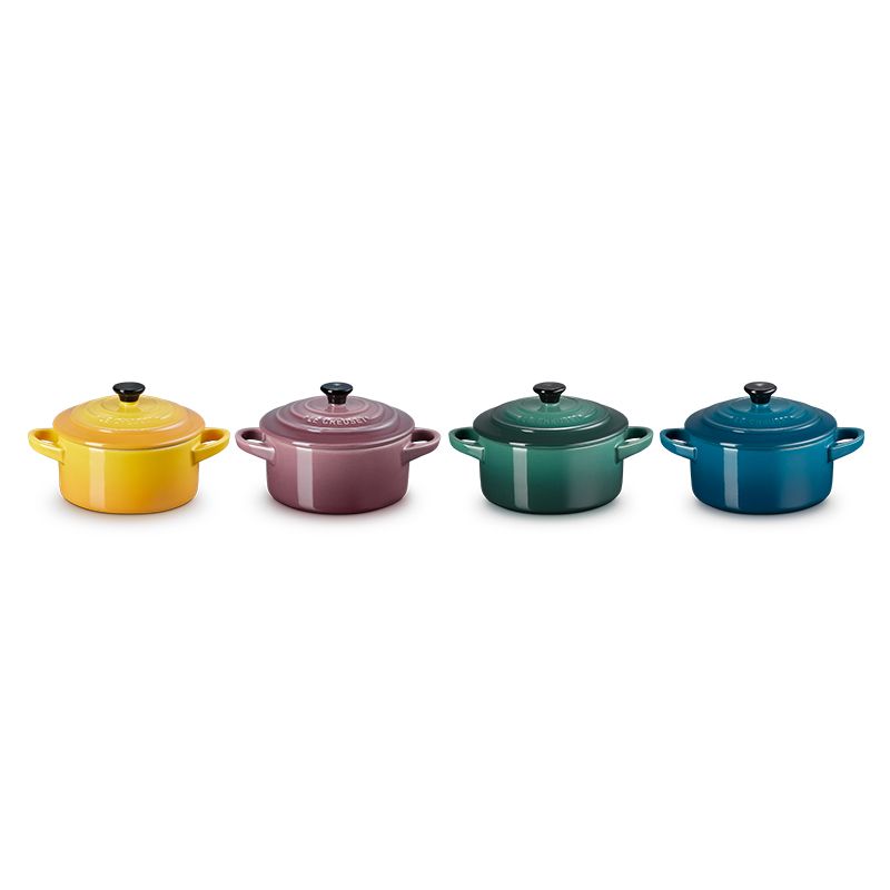 LE CREUSET -綠境花園系列-瓷器迷你圓烤盅- 4入組 (湖水藍/綠光森林/無花果/杏桃黃)